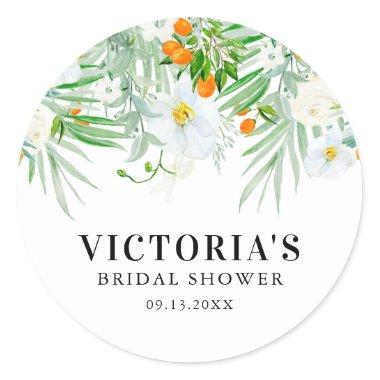 Watercolor Orchids & Kumquats Floral Bridal Shower Classic Round Sticker