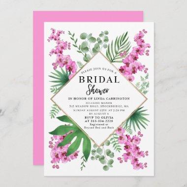 Watercolor Orchids Tropical Leaves Bridal Shower Invitations