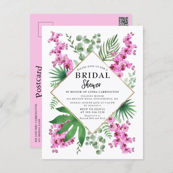 Watercolor Orchids Tropical Leaves Bridal Shower PostInvitations