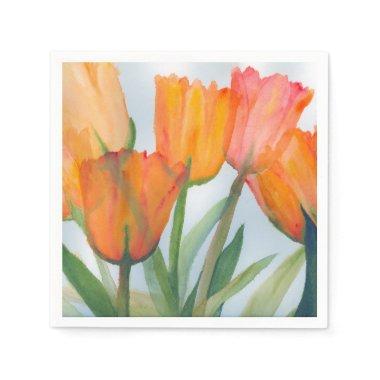 watercolor painting of transparent orange tulips napkins