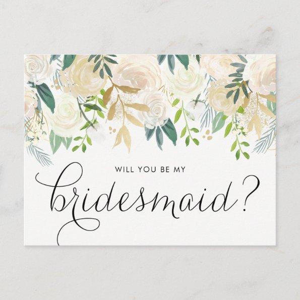 Watercolor Pale Peonies Will You Be My Bridesmaid Invitation PostInvitations