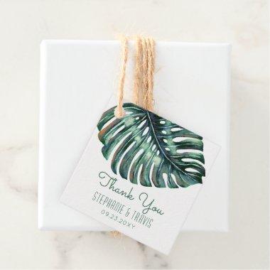 Watercolor Palm Monstera Tropical Thank You Square Favor Tags