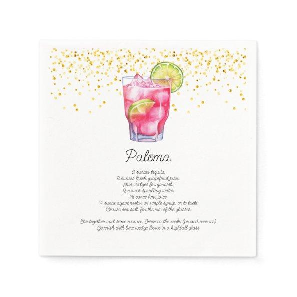 Watercolor Paloma Custom Drink Cocktail Recipe Napkins