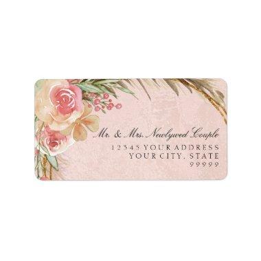 Watercolor Pampas Grass Boho Elegant Blush Floral Label