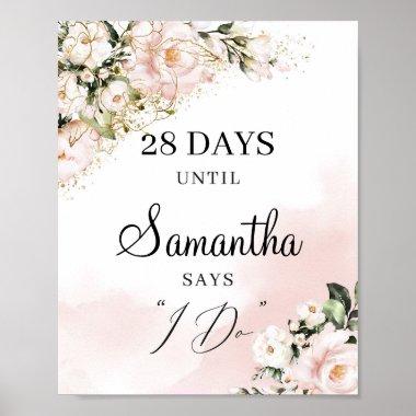 Watercolor pastel pink floral boho countdown sign