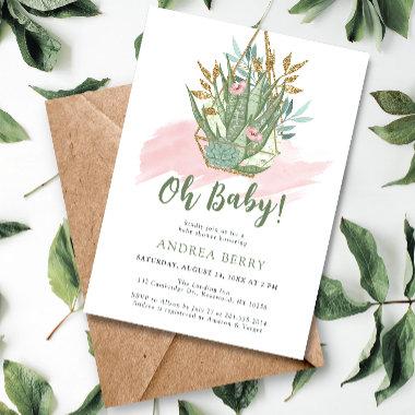 Watercolor Pastel Succulent Baby Shower Invitations