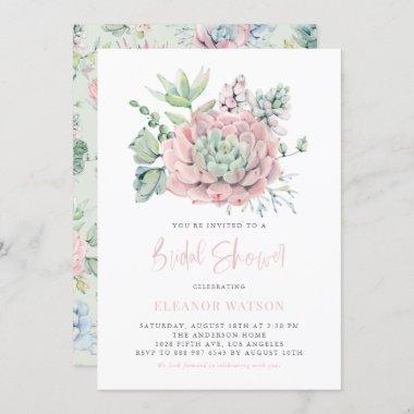 Watercolor Pastel Succulents Bridal Shower Invitations