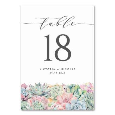 Watercolor Pastel Succulents Garland Wedding Table Number