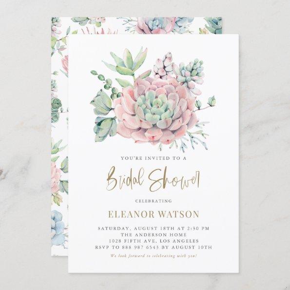 Watercolor Pastel Succulents Summer Bridal Shower Invitations