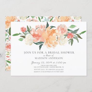 Watercolor Peach & Cream Floral Bridal Shower Invitations