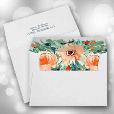 Watercolor Peach Floral Lined Envelope