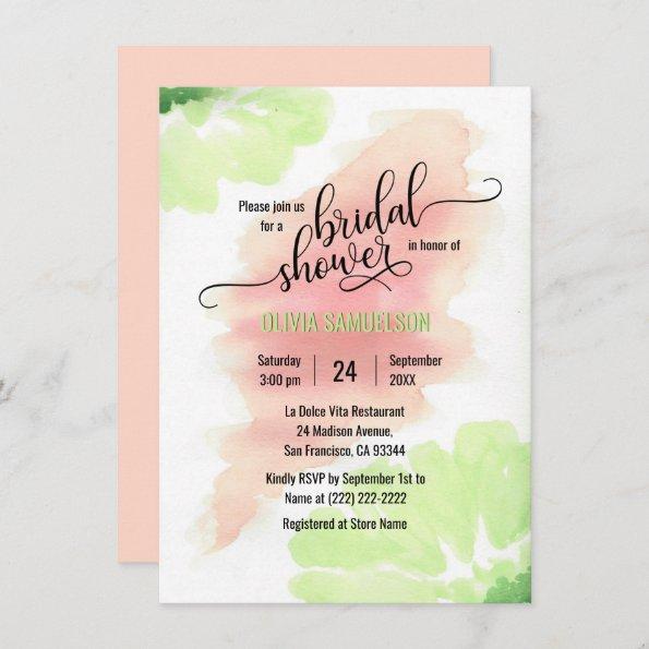 Watercolor Peach, Mint Green Wedding Bridal Shower Invitations