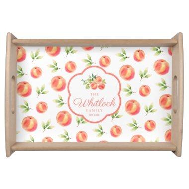 Watercolor Peach Personalized Family Name Serving Tray