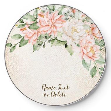 Watercolor Peach White Flowers Elegant Wireless Charger