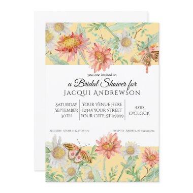 Watercolor Peach Yellow White Floral Bridal Shower Invitations