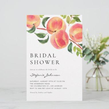 Watercolor Peaches Summer Bridal Shower Invitations