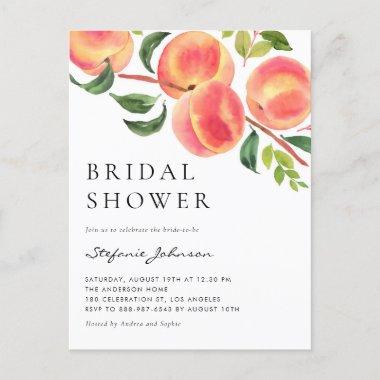 Watercolor Peaches Summer Bridal Shower Invitation PostInvitations