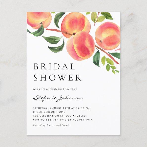 Watercolor Peaches Summer Bridal Shower Invitation PostInvitations