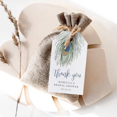 Watercolor Peacock Feather Bridal Shower Favor Gift Tags