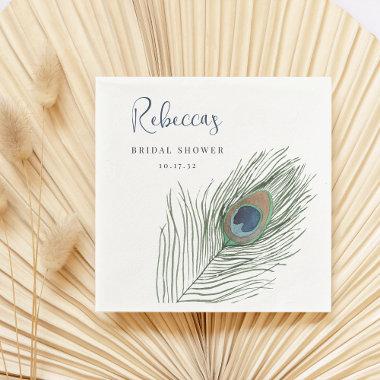 Watercolor Peacock Feather Bridal Shower Napkins