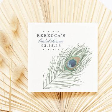 Watercolor Peacock Feather Bridal Shower Paper Napkins