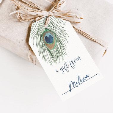 Watercolor Peacock Feather Display Shower Gift Tags