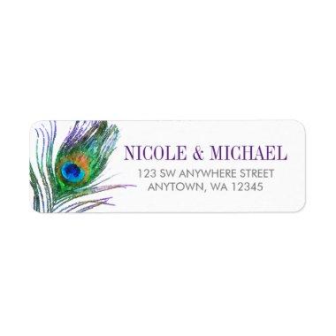 Watercolor Peacock Feather Return Address Label