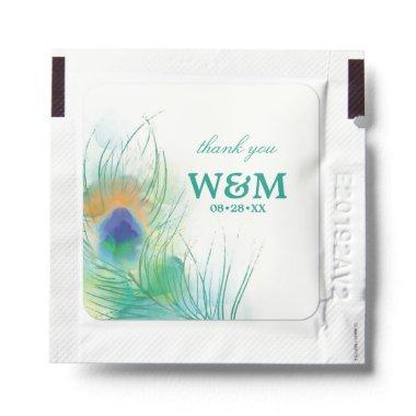 Watercolor Peacock Feather Wedding Favor Hand Sanitizer Packet