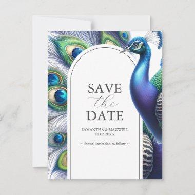 Watercolor Peacock Save The Date Wedding