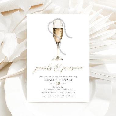 Watercolor Pearls and Prosecco Bridal Shower Invitations