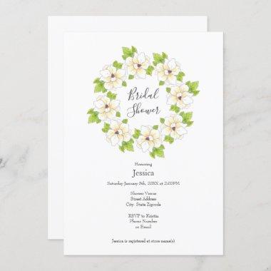 Watercolor, Pen & Ink Magnolia Wreath Invitations