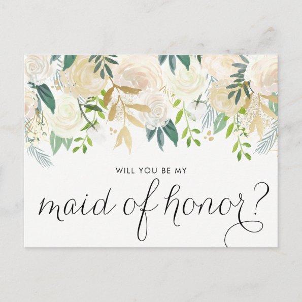 Watercolor Peonies Will You Be My Maid of Honor Invitation PostInvitations