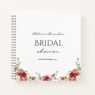 Watercolor Peony Floral Bridal shower Guest Notebook