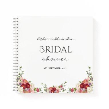 Watercolor Peony Floral  Guest Notebook