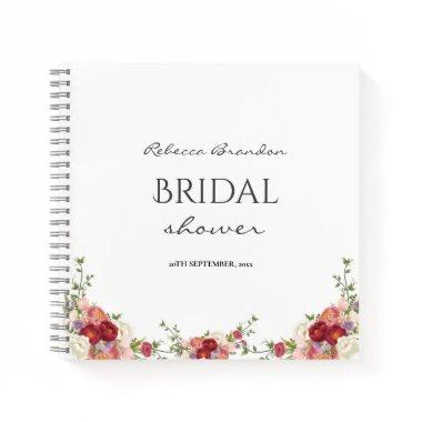 Watercolor Peony Floral Bridal shower Guest Notebook