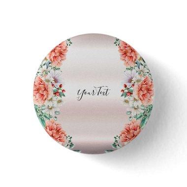 Watercolor Peony Flower Button