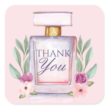 Watercolor Perfume Bottle Floral Thank You Square Sticker