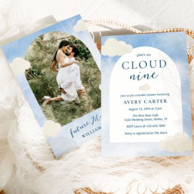 Watercolor Photo On Cloud 9 Bridal Shower Invitations