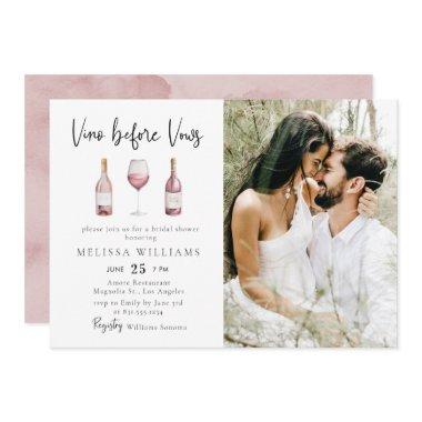 Watercolor Photo Vino Before Vows Bridal Shower Invitations