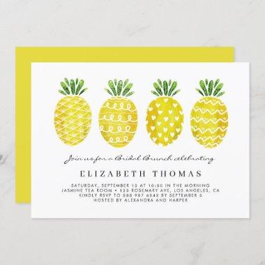 Watercolor Pineapples Tropical Bridal Brunch Invitations