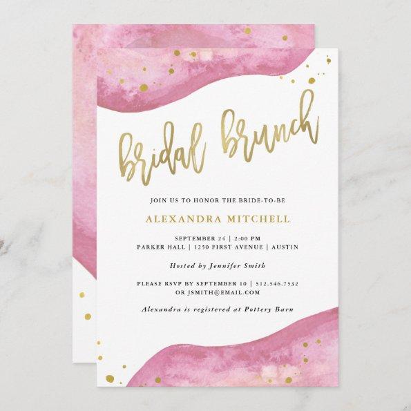 Watercolor Pink and Gold Geode Bridal Brunch Invitations