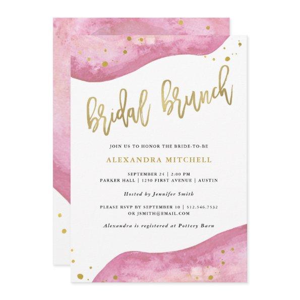 Watercolor Pink and Gold Geode Bridal Brunch Invitations