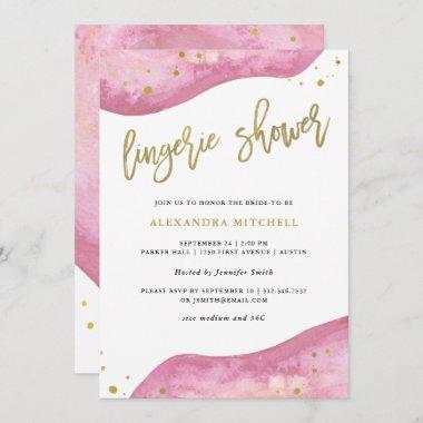 Watercolor Pink and Gold Geode Lingerie Shower Invitations