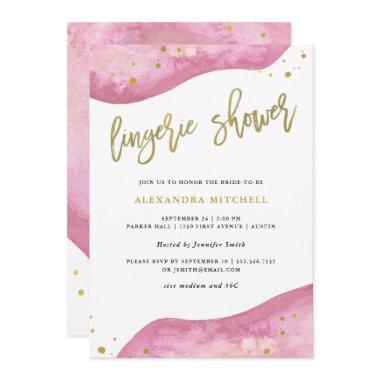 Watercolor Pink and Gold Geode Lingerie Shower Invitations