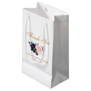 Watercolor Pink Blue Floral Gold Bridal Shower Small Gift Bag