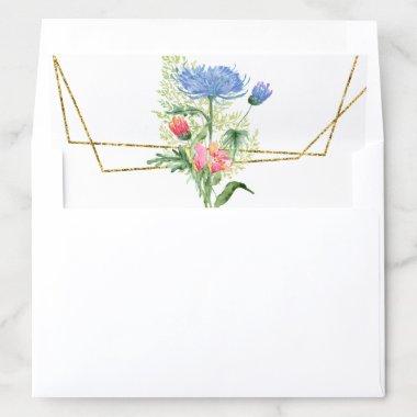 Watercolor Pink Blue Floral Modern Gold Geometric Envelope Liner