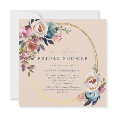 Watercolor Pink Blue Gold Floral