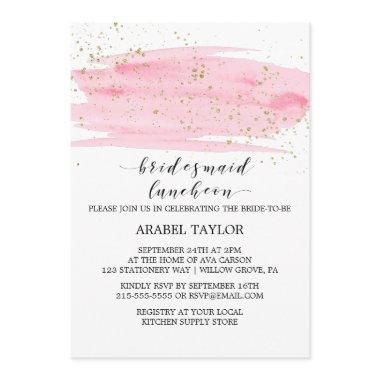 Watercolor Pink Blush and Gold Bridesmaid Luncheon Invitations