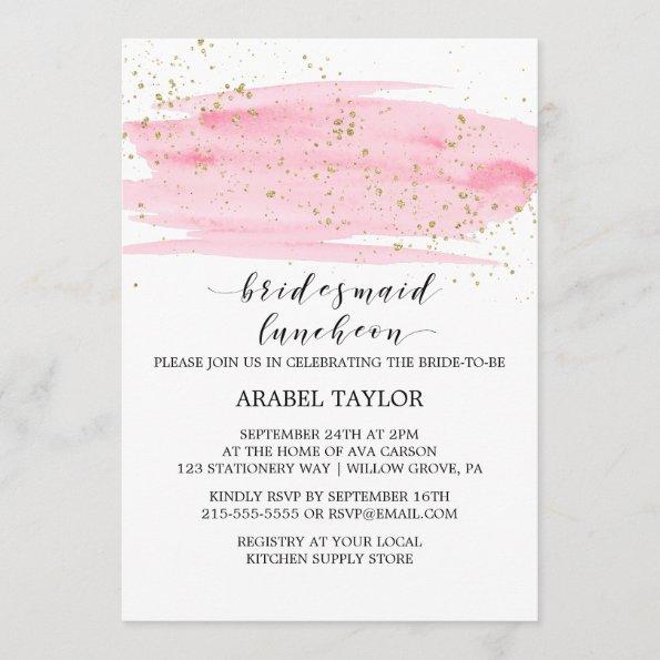 Watercolor Pink Blush and Gold Bridesmaid Luncheon Invitations