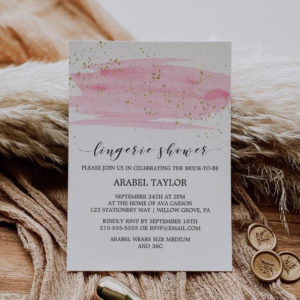 Watercolor Pink Blush and Gold Lingerie Shower Invitations